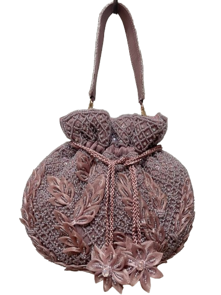 Averie Floral Beaded Drawstring Evening Bag – Embroidered Party Purse