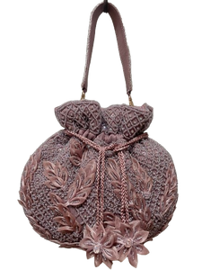 Averie Floral Beaded Drawstring Evening Bag – Embroidered Party Purse
