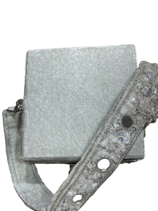 Isabella Silver Velvet Mirror Beaded Box Bag – Evening Purse with Beaded Handle & Tassels