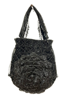Load image into Gallery viewer, Velvet Rose Floral Beaded Drawstring Bag – Embroidered Evening Purse
