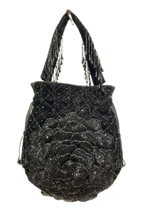 Velvet Rose Floral Beaded Drawstring Bag – Embroidered Evening Purse