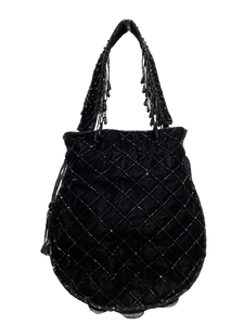 Velvet Rose Floral Beaded Drawstring Bag – Embroidered Evening Purse