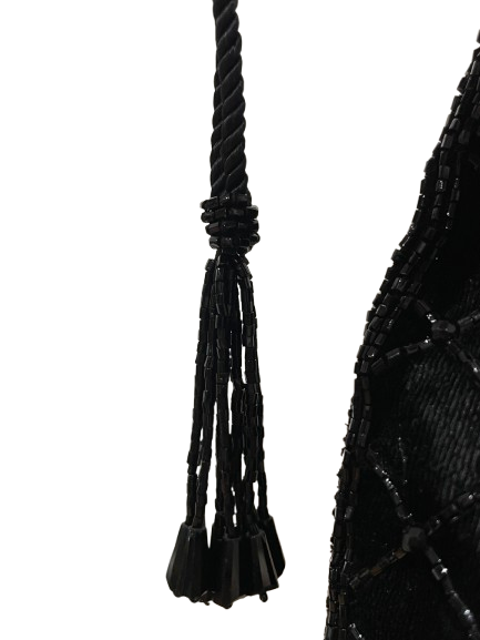 Velvet Rose Floral Beaded Drawstring Bag – Embroidered Evening Purse