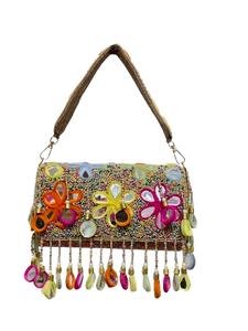 Charlotte Rainbow Beaded Mirror Evening Bag – Floral Embroidered Party Purse