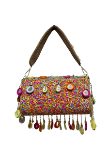 Charlotte Rainbow Beaded Mirror Evening Bag – Floral Embroidered Party Purse