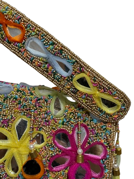 Charlotte Rainbow Beaded Mirror Evening Bag – Floral Embroidered Party Purse