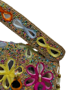 Charlotte Rainbow Beaded Mirror Evening Bag – Floral Embroidered Party Purse