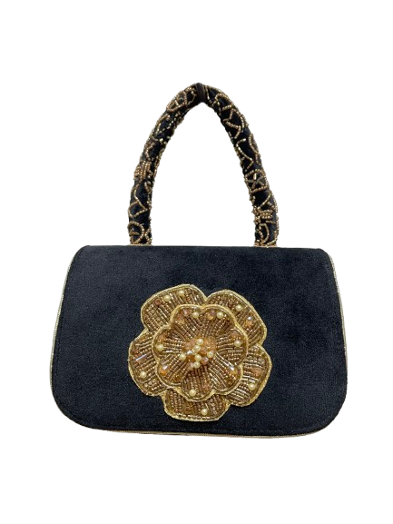 Giada Velvet Beaded Floral Mini Purse – Embroidered Evening Bag