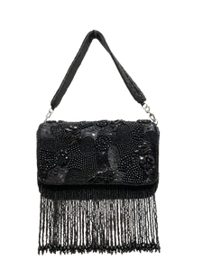 Sophia Black Beaded Tassel Clutch – Heavy Embroidered Evening Bag