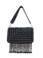 Load image into Gallery viewer, Sophia Black Beaded Tassel Clutch – Heavy Embroidered Evening Bag
