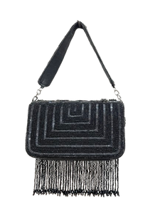 Sophia Black Beaded Tassel Clutch – Heavy Embroidered Evening Bag