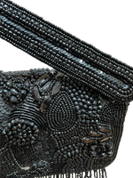 Load image into Gallery viewer, Sophia Black Beaded Tassel Clutch – Heavy Embroidered Evening Bag
