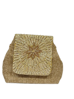 Load image into Gallery viewer, Solene Jute &amp; Golden Metalwork Flap Bag
