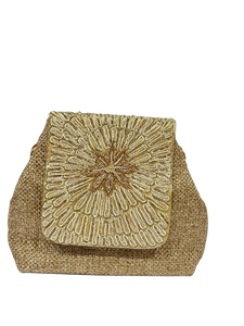 Solene Jute & Golden Metalwork Flap Bag