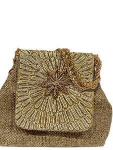 Solene Jute & Golden Metalwork Flap Bag
