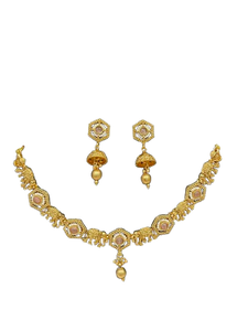 Rajani Elephant Wedding Jewelry Set – Golden Necklace & Earrings with Peach Cat’s Eye