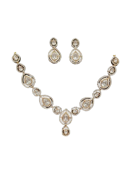 Elina Polki Pearl Necklace Set – Soft Gold Bridal Jewelry with Earrings