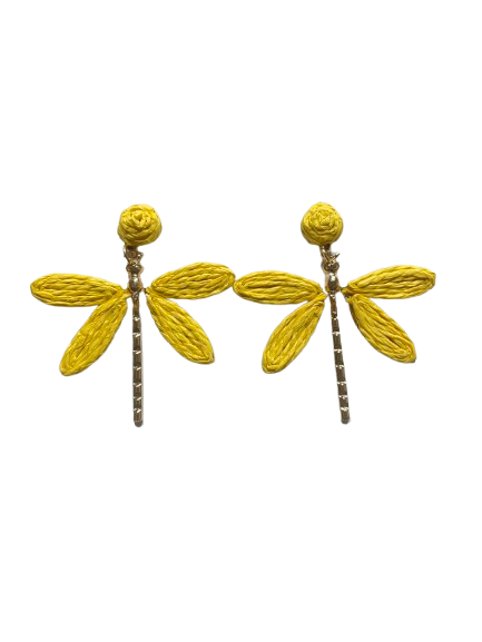 Raffia Straw Dragonfly Earrings