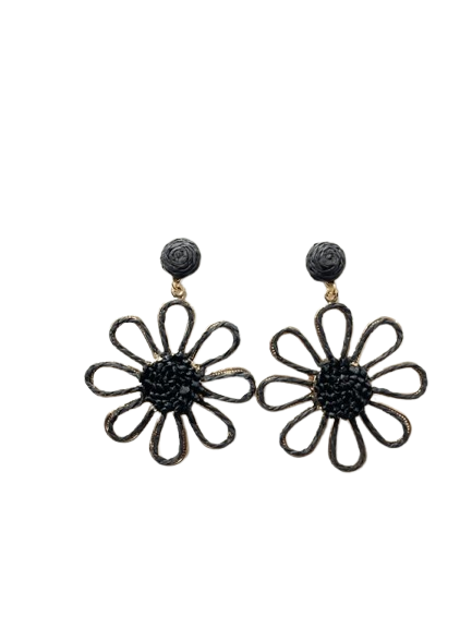 Raffia Straw Flower Earrings