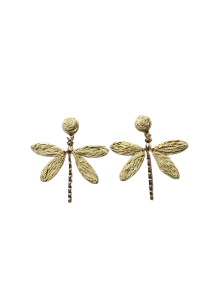 Raffia Straw Dragonfly Earrings