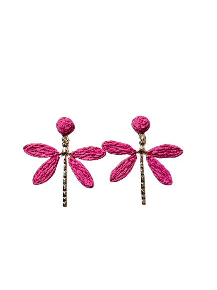 Raffia Straw Dragonfly Earrings