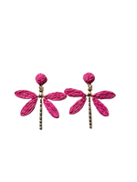 Load image into Gallery viewer, Raffia Straw Dragonfly Earrings
