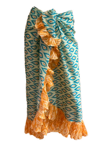 Cotton Block Print Ruffle Sarong