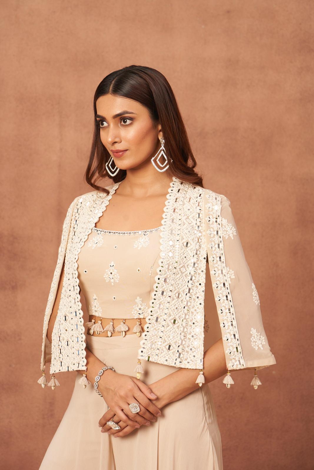 Pink Champagne Mirrorwork Cape Set