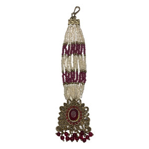 Bollywood Pearl/Red Stone necklace 3pc Set
