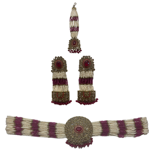 Bollywood Pearl/Red Stone necklace 3pc Set